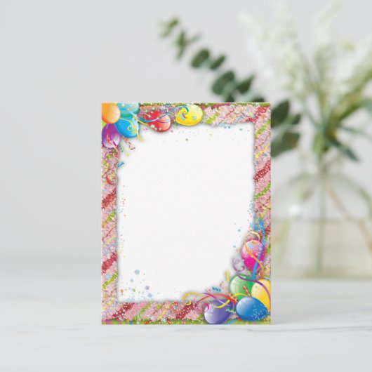 かわいいハッピーバースデーバルーン枠 ポストカード (スタンド正面)