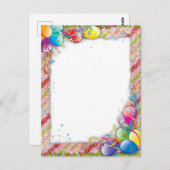 かわいいハッピーバースデーバルーン枠 ポストカード (正面/裏面)