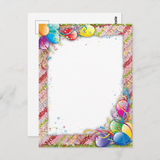 かわいいハッピーバースデーバルーン枠 ポストカード (正面/裏面)