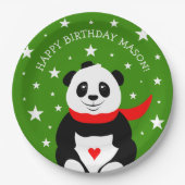 かわいいハッピーバースデーパンダとボウリングをする人、 クリケットの投手ハット&スカーフ ペーパープレート (正面)