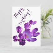 かわいいハッピーバースデーパープルクロッカスカード 招待状 (スタンド正面)