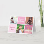 かわいいハッピーバースデーピンクフォトコラージュカスタム カード (正面)