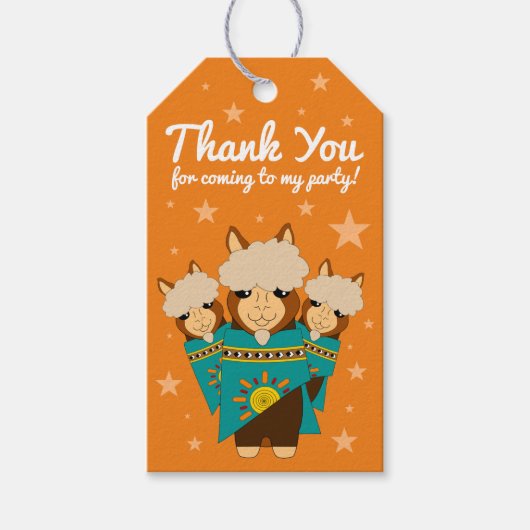 かわいいハッピーバースデーボーイアルパカスインティール(緑がかった色)セラペ ギフトタグ (正面)