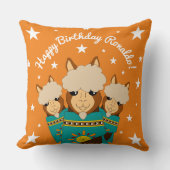 かわいいハッピーバースデーボーイアルパカスインティール(緑がかった色)セラペ クッション (正面)