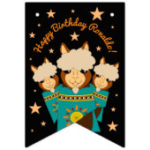 かわいいハッピーバースデーボーイアルパカスインティール(緑がかった色)セラペ バンティングフラッグ (第2の旗)