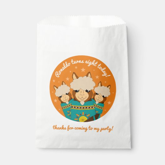 かわいいハッピーバースデーボーイアルパカスインティール（緑がかった色）セラペ フェイバーバッグ (正面)