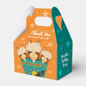 かわいいハッピーバースデーボーイアルパカスインティール(緑がかった色)セラペ フェイバーボックス (裏面サイド)