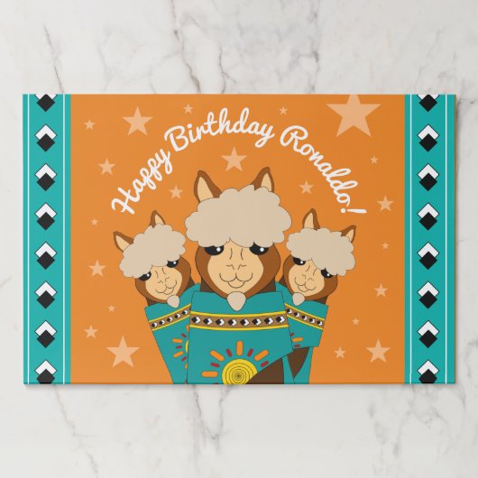 かわいいハッピーバースデーボーイアルパカスインティール(緑がかった色)セラペ ペーパーパッド (正面)