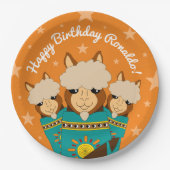 かわいいハッピーバースデーボーイアルパカスインティール(緑がかった色)セラペ ペーパープレート (正面)