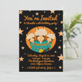 かわいいハッピーバースデーボーイアルパカスインティール(緑がかった色)セラペ 招待状 (スタンド正面)