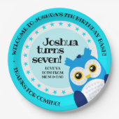 かわいいハッピーバースデーボーイブルーフクロウ ペーパープレート (正面)