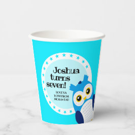 かわいいハッピーバースデーボーイブルーフクロウ 紙コップ