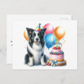 かわいいハッピーバースデーボーダーコリー ポストカード (正面/裏面)