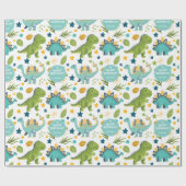 かわいいハッピーバースデー名ジュラシックTレックス恐竜 ラッピングペーパー (フラット)