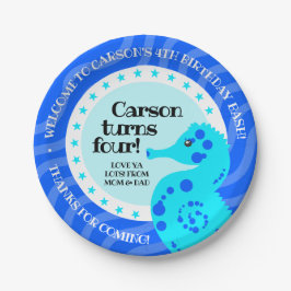 かわいいハッピーバースデー少年青いウミウマ波 ペーパープレート