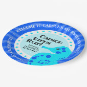 かわいいハッピーバースデー少年青いウミウマ波 ペーパープレート (アングル)