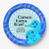 かわいいハッピーバースデー少年青いウミウマ波 ペーパープレート (正面)