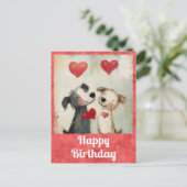 かわいいハッピーバースデー水色の子犬のハート ポストカード (スタンド正面)