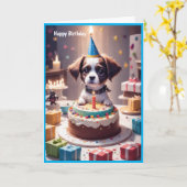 かわいいハッピーバースデー犬 カード (黄色い花)