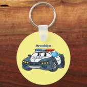 かわいいハッピーパトカー漫画イラストレーション キーホルダー (正面)