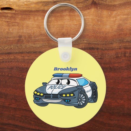 かわいいハッピーパトカー漫画イラストレーション キーホルダー (正面)
