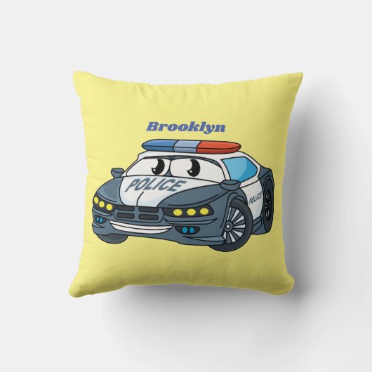 かわいいハッピーパトカー漫画イラストレーション クッション (裏面)