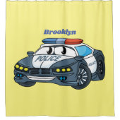 かわいいハッピーパトカー漫画イラストレーション シャワーカーテン (正面)