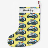 かわいいハッピーパトカー漫画イラストレーション スモールクリスマスストッキング (裏面)