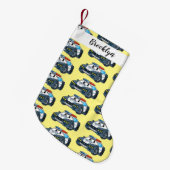かわいいハッピーパトカー漫画イラストレーション スモールクリスマスストッキング (正面 (吊り時))