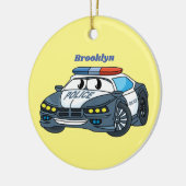 かわいいハッピーパトカー漫画イラストレーション セラミックオーナメント (左)