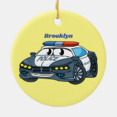 かわいいハッピーパトカー漫画イラストレーション セラミックオーナメント (裏面)