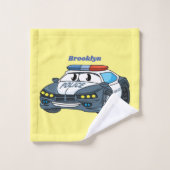 かわいいハッピーパトカー漫画イラストレーション バスタオルセット (ウォッシュタオル)