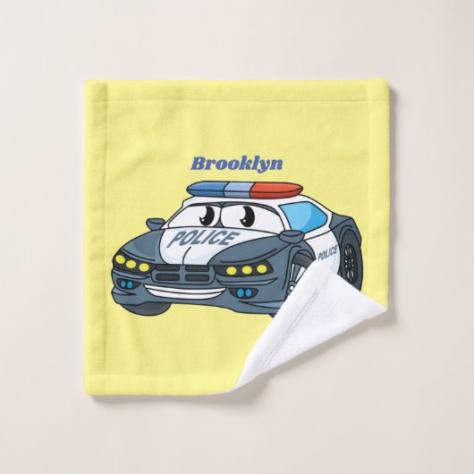 かわいいハッピーパトカー漫画イラストレーション バスタオルセット (ウォッシュタオル)