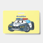 かわいいハッピーパトカー漫画イラストレーション バッジ (裏面)