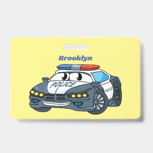 かわいいハッピーパトカー漫画イラストレーション バッジ (表面)