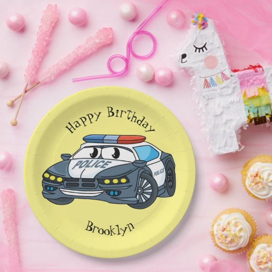 かわいいハッピーパトカー漫画イラストレーション ペーパープレート (パーティー)