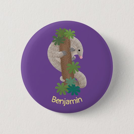 かわいいハッピーパンゴリンアンテーターイラストレーション 缶バッジ (正面)