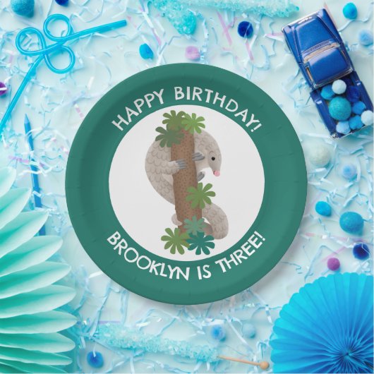 かわいいハッピーパンゴリンアンテーターパーソナライズされた誕生日 ペーパープレート (パーティー)