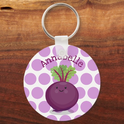 かわいいハッピーパープルビート漫画イラストレーション キーホルダー (正面)