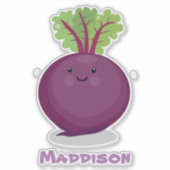 かわいいハッピーパープルビート漫画イラストレーション シール (正面)