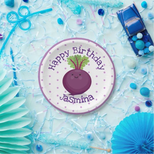 かわいいハッピーパープルビート漫画イラストレーション ペーパープレート (パーティー)