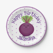 かわいいハッピーパープルビート漫画イラストレーション ペーパープレート (正面)