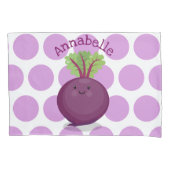 かわいいハッピーパープルビート漫画イラストレーション 枕カバー (正面)