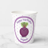 かわいいハッピーパープルビート漫画イラストレーション 紙コップ (裏面)