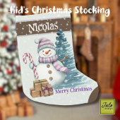 かわいいハッピーパープル雪だるまとプレゼント スモールクリスマスストッキング