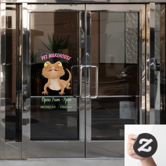 かわいいハッピーヒゲのドラゴントカゲ漫画 ウィンドウサイン (オフィスドア)