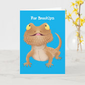 かわいいハッピーヒゲのドラゴントカゲ漫画 カード (黄色い花)