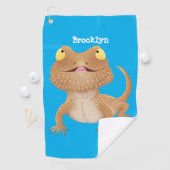 かわいいハッピーヒゲのドラゴントカゲ漫画 ゴルフタオル (インサイチュ)