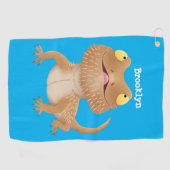 かわいいハッピーヒゲのドラゴントカゲ漫画 ゴルフタオル (横)