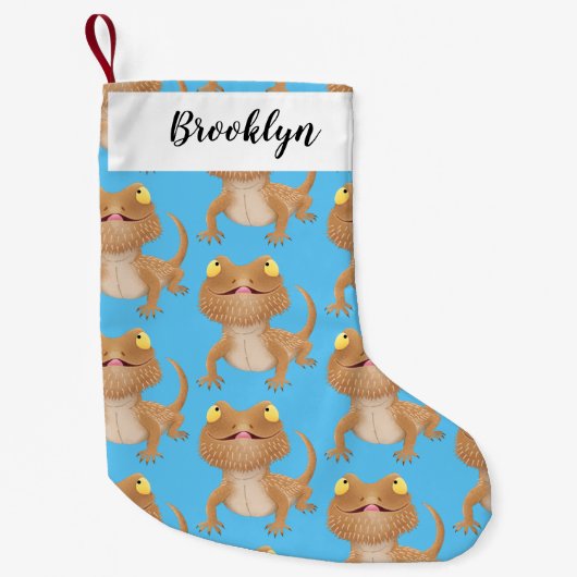 かわいいハッピーヒゲのドラゴントカゲ漫画 スモールクリスマスストッキング (正面)